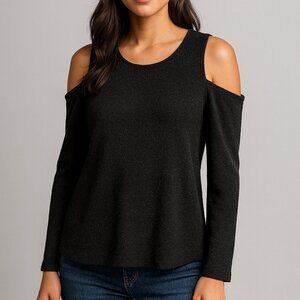 Calvin Klein black silver metallic cold shoulder top